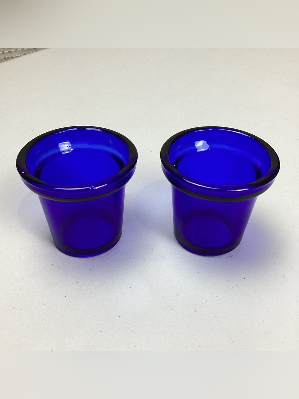 Two Vintage Cobalt Blue Glass Votive Candle Holders/Planters/Toothpick Holders